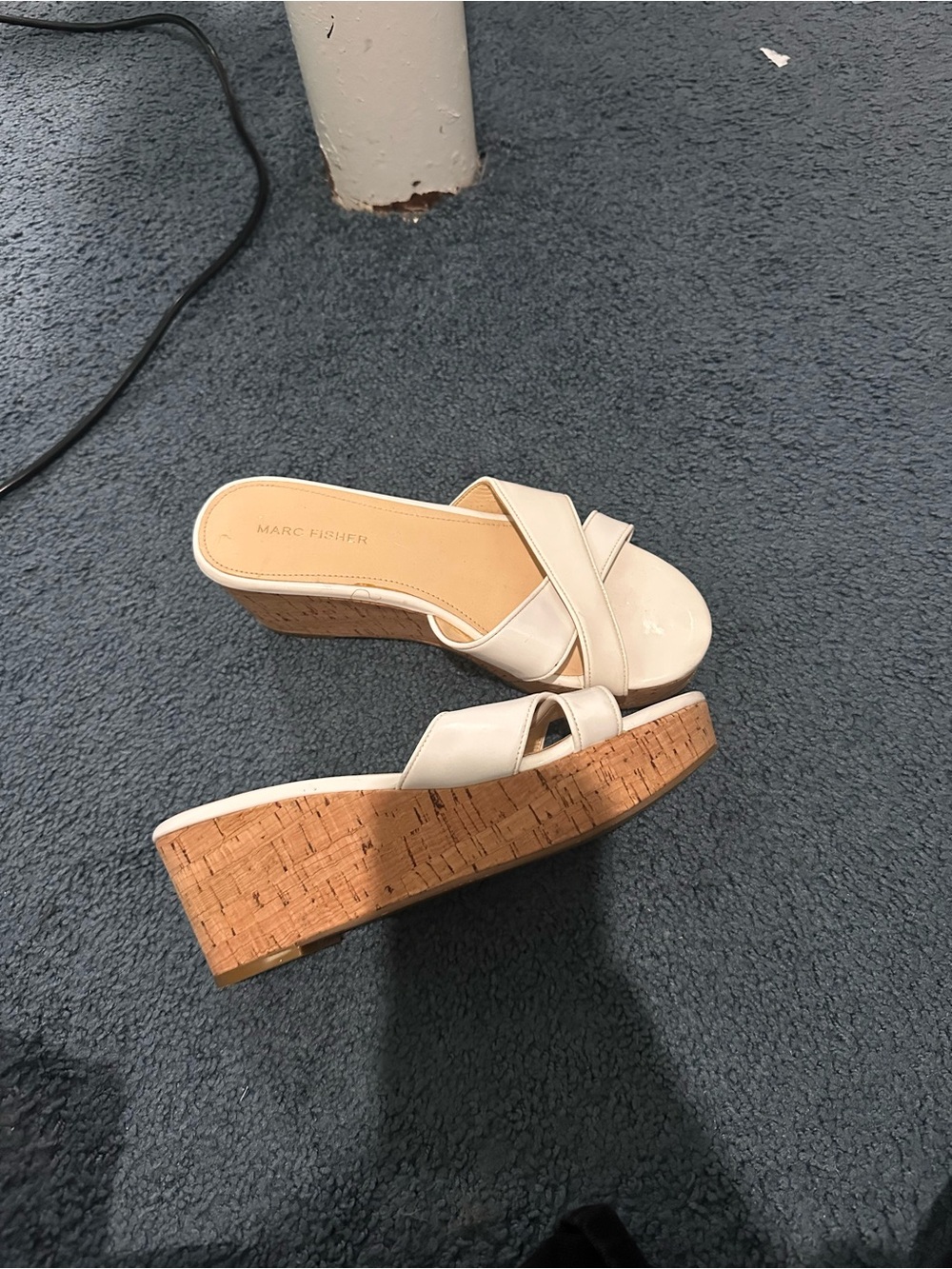 Marc Fisher Cream Leather Cork Wedge Sandals